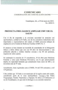 DUPLICARÁ IMSS LA CAPACIDAD DE ATENCIÓN A DERECHOHABIENTES DE EL SALTO, JALISCO.