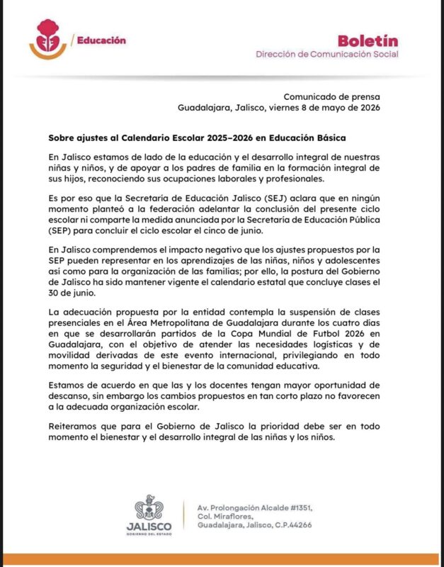 JALISCO RESPETARÁ EL CICLO ESCOLAR, DICE NO A OCURRENCIA FEDERAL EDUCACION